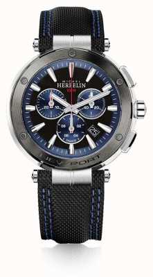 Herbelin Newport Chronograph (43mm) Blue & Black Dial / Black Leather 37688/AG65