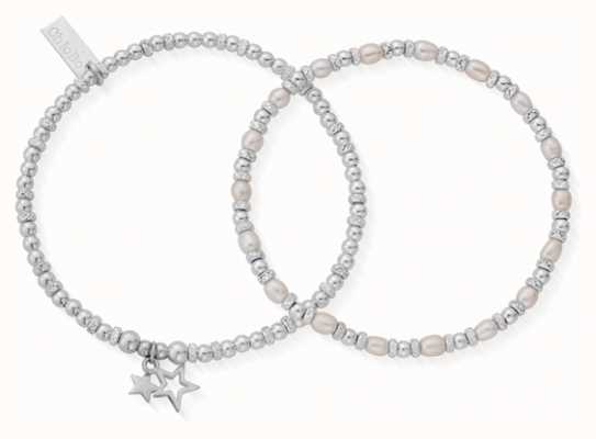 ChloBo LIFE LONG MAGIC Set of 2 Pearl Bracelets - 925 Sterling Silver SBSETMAGIC18
