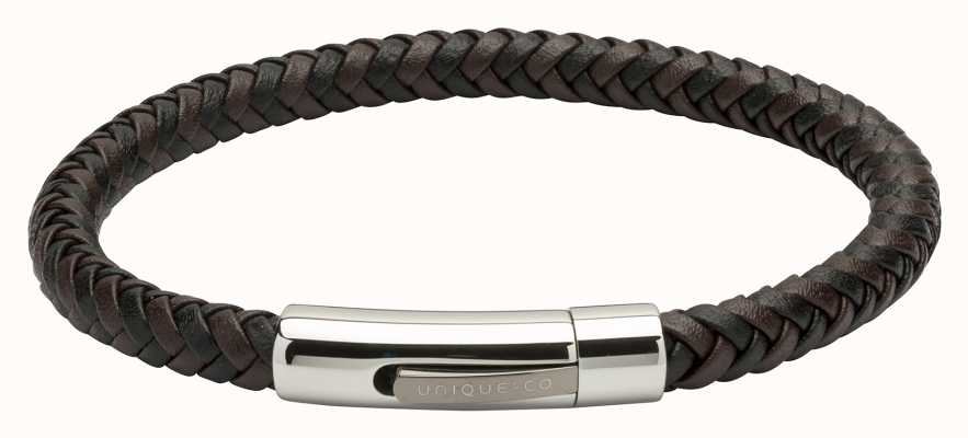 Unique & Co Brown Black Leather |Steel Clasp | Bracelet B371BD/21CM