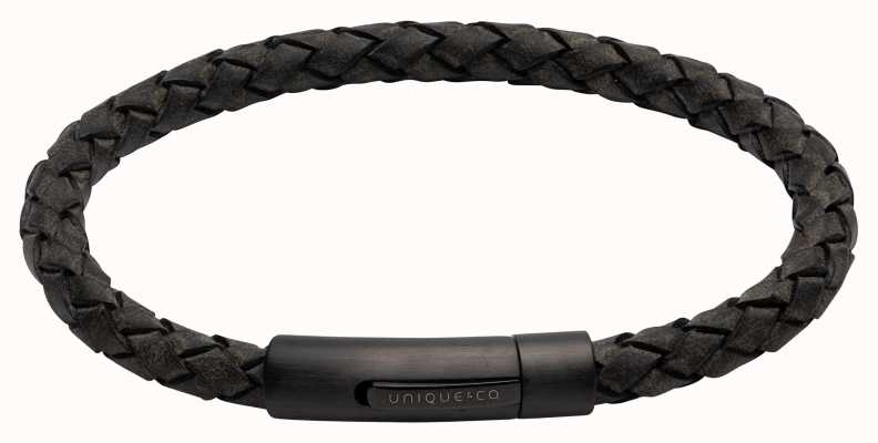 Unique & Co Black Leather | Black IP Plated Clasp |  Bracelet B438ABL/21CM