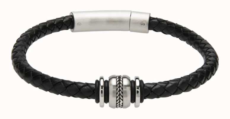 Unique & Co Black Leather | Matte Steel Clasp | Bracelet B428BL/21CM