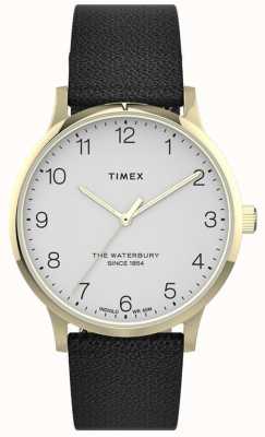 Timex | Women's Waterbury | Black Leather Strap | White Dial | TW2T75200