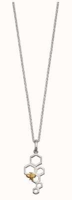 Elements Silver Silver Gold Plate Bee Honeycomb Drop Pendant Only (Necklace separately) P4674