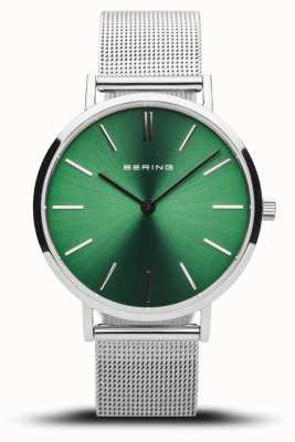 Bering Women's Classic | Polished Silver | Silver Mesh | Green Dial 14134-008
