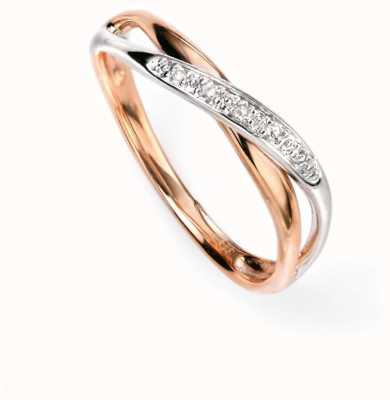 Elements Gold 9ct White And Rose-Gold Diamond Twist Ring GR447