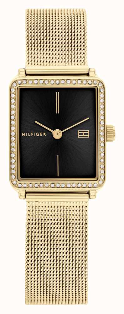 Tommy Hilfiger Women's | Gold Plated Mesh Bracelet | Black Square Dial 1782295 - First Class Watches™ AUS