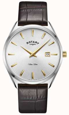 Rotary Men's Ultra Slim | Dark Brown Leather Strap | Silver Dial GS08010/02