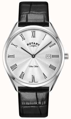 Rotary Men's Ultra Slim | Black Leather Strap | Silver Dial GS08010/01