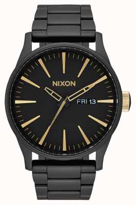 Nixon Sentry SS | Matte Black / Gold | Black IP Steel Bracelet | Black Dial A356-1041-00