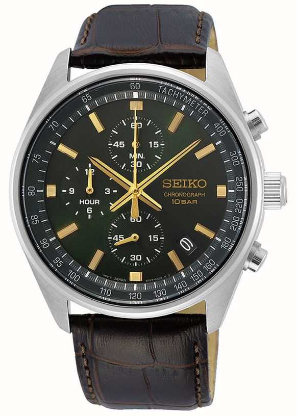 Seiko Men's Brown Leather Strap | Green Dial SSB385P1 - First Class Watches™  AUS