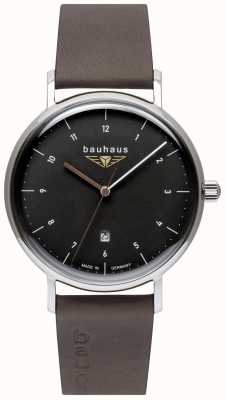 Bauhaus Men's Grey Italian Leather Strap | Black Dial 2142-2