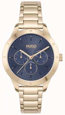 HUGO #FRIEND | Gold Plated Steel Bracelet | Blue Dial 1540092