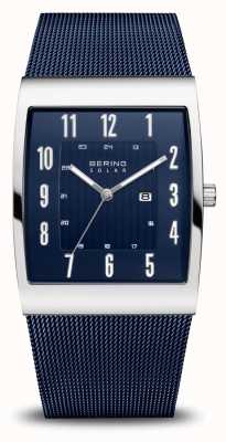 Bering Solar | Men's | Polished Silver | Blue Mesh Bracelet 16433-307