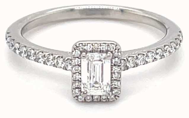 GEMEX Platinum 0.31ct 0.56ct Total Emerald Cut Diamond Halo Ring ENG4043