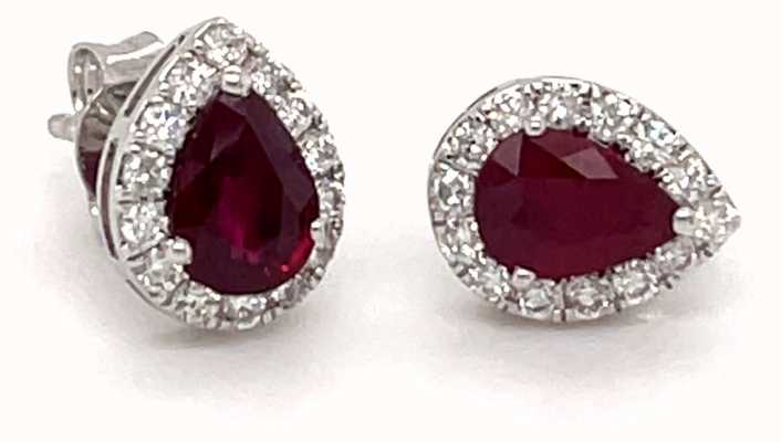 18ct White Gold Pear Ruby Diamond Halo Studs 1.45ct Total SE4942