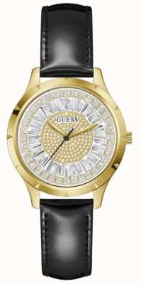 Guess GLAMOUR Women's Crystal Dial Black Leather Strap Watch GW0299L2