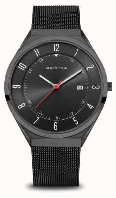 Bering Ultra Slim | Black Sunray Dial With Date Window | Black Milanese Strap | Polished / Brushed Black Stainless Steel Case 18740-222