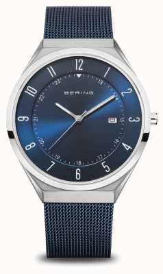 Bering Ultra Slim | Blue Sunray Dial With Date Window | Blue Milanese Strap | Polished / Brushed Stainless Steel Case 18740-307