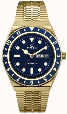 Timex Q Diver Inspired Gold Tone Case Blue Dial Gold Tone  Band TW2U62000