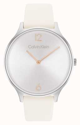 Calvin Klein 2H Silver Sunray Dial | White Leather Strap 25200010