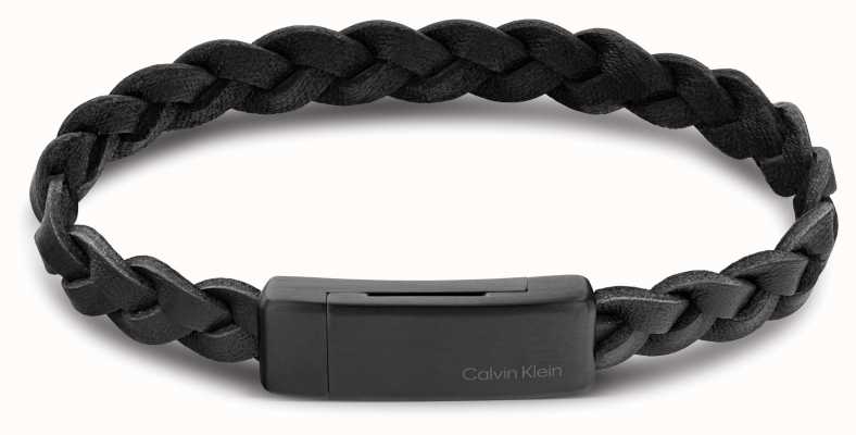 Calvin Klein Contemporary Black Plaited Leather and Stainless Steel Bracelet 35000129
