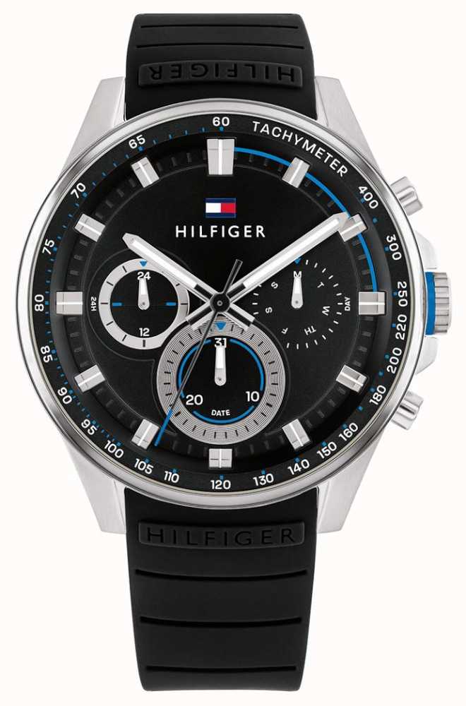 tommy hilfiger watch men's black silicone strap