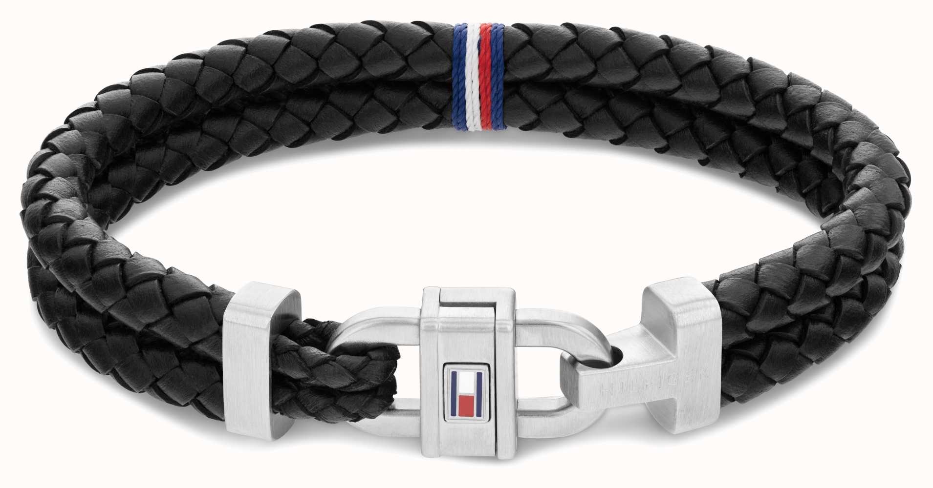 Tommy Hilfiger Carabiner Black Braided Leather Bracelet 2790361 - First  Class Watches™ AUS