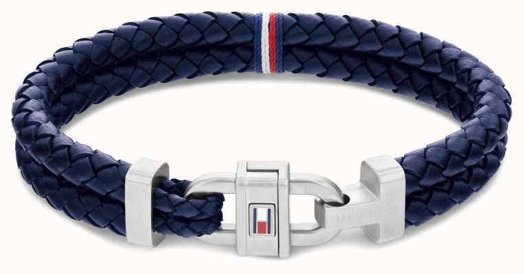 Tommy Hilfiger Carabiner Blue Leather Braided Bracelet 2790362