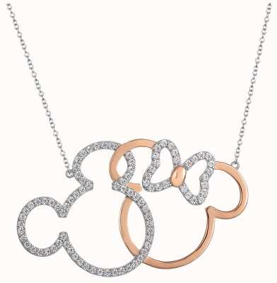 Disney Two Tone Mickey and Minnie Mouse Intertwined Pendant N902051TZWL-18