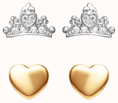 Disney Crystal Set Crown and Heart Stud Earrings Set S901204TZWL