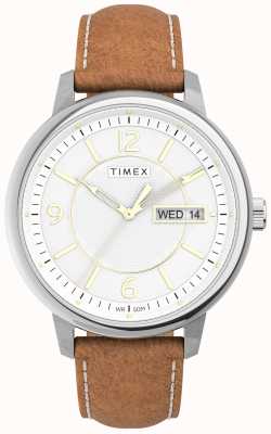 Timex Chicago White Dial Brown Leather Strap TW2V28900