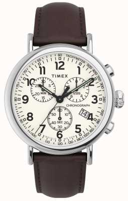 Timex Mens | Standard Chrono | Beige Dial | Brown Leather TW2V27600