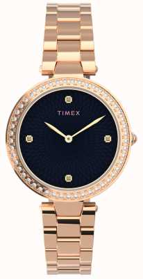 Timex Womans | Adorn With Crystals Black Dial | Rose Gold Bracelet TW2V24600