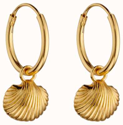 Elements Silver Shell Charm Gold Plated Hoop Earrings E6045