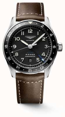 LONGINES SPIRIT ZULU TIME GMT 42mm Black Dial Brown Leather Strap L38124532
