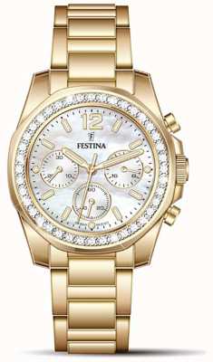 Festina Ladies Gold-pl.Steel Chrono Watch W/Steel Bracelet F20609/1