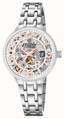 Festina Ladies Skeleton Automatic Watch W/ Steel Bracelet F20614/1