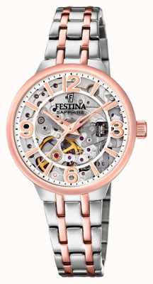 Festina Ladies Rose-pltd.Skeleton Automatic Watch W/Bracelet F20615/1