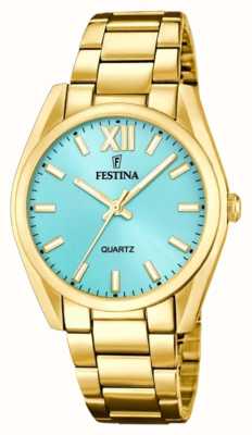 Festina Festina Ladies Gold-Toned Watch Blue Sunray Dial F20640/2