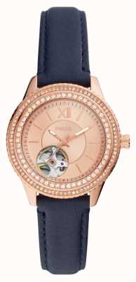 Fossil Women's Stella Automatic | Rose Gold Dial | Blue Leather Strap ME3212