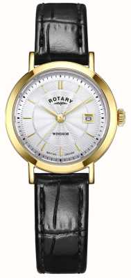 Rotary Women's Windsor | White Dial | Black Leather Strap LS05423/70