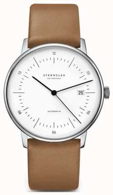 STERNGLAS Men's Naos Automatic | White Dial | Tan Leather Strap | Blue hands S02-NA01-PR01