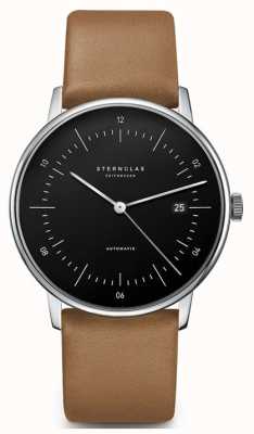 STERNGLAS Men's Naos Automatic | Black Dial | Tan Leather Strap S02-NA03-PR01