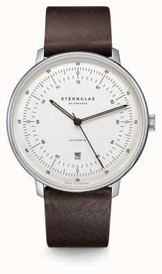 STERNGLAS Men's Hamburg Automatic | White Dial | Brown Leather Strap S02-HH10-VI11