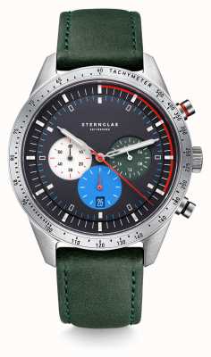 STERNGLAS Tachymeter 42mm Quartz Blue / Green Leather S01-TY06-MO17