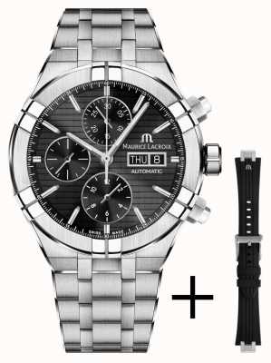 Maurice Lacroix AIKON Automatic Chronograph 44mm Stainless Steel and Rubber Strap Set AI6038-SS00F-330-A