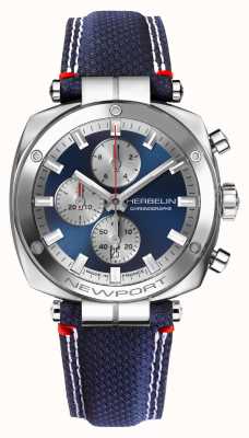 Herbelin Newport Heritage Chronograph (42mm) Blue Dial / Blue Leather Strap 35664/AP25