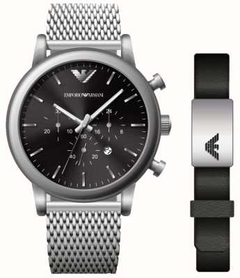 Emporio Armani Men's Watch and Bracelet Gift Set | Black Chronograph Dial AR80062SET