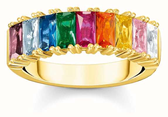 Thomas Sabo Rainbow Heritage | Gold Plated | Rectangular Rainbow Crystal Ring | Size 54 TR2404-996-7-54