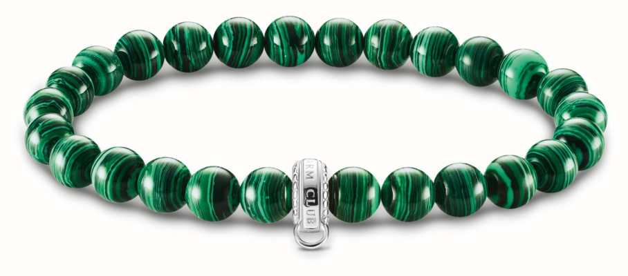 Thomas Sabo Charm Bracelets | Green Beaded Bracelet with Charm Carrier | 19cm X0284-475-6-L19